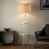 Floor Lamp Tripod Shelved Gloss White Cream Drum Shade Standing Modern 1.56m