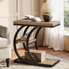 End Table for Living Room, 3-Tier Narrow Wood Couch C-Shaped Side Table, Natural