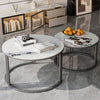 Round Nesting Coffee Table Set of 2 Faux Marble Jade White Top for Living Room