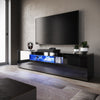 High Gloss 200cm Black TV Stand Cabinet Unit Doors Storage with RGB LED Cupboard
