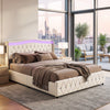 LED Luxury Chesterfield Bed Frame W/ Wingback Headboard & Charging Station 4ft6