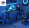 LED Gaming Desk Computer Table Workstations w/ Headphone Hook & Cup Holder Black