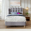 UPHOLSTERED BED 3FT SINGLE BED FRAME WITH WOOD SLATS & WINGED HEADBOARD, GREY