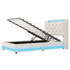 3ft Single Upholstered Bed with Hydraulic Storage, LED Headboard, Linen, Beige