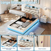 3ft Single Upholstered Bed with Hydraulic Storage, LED Headboard, Linen, Beige