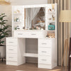 Vanity Makeup Desk + Vanity Mirror 7 Drawers LED Light Bulbs Dressing Table