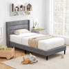 Modern Slatted Bed Single Bed Frame with Wingback Headboard-Grey