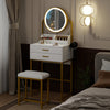 Modern Dressing Table Set with LED Light Mirror Stool Drawers Shelves Bedroom