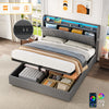Upholstered Ottoman Storage Bed Frame Double with Storage Headboard & LED, Grey