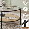 30" Round Rattan Coffee Table w/ Storage, 2 Tier Glass Centre Table Living Room
