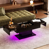 High gloss Coffee Table with RGB LED Lights adjustable Cocktail Sofa Table Black