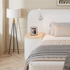4ft6 Double Upholstered Bed With Wide Headboard & Bedside Tables, Velvet, Beige