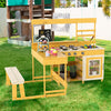 Outdoor Kitchen Playset Fir Wood Play Kitchen with Built-in Bench-Natural