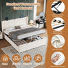 Double Bed Storage Bed Frame w/ Diamond Tufted Headboard, USB-C Charging, Beige