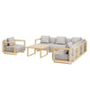 6 Seater Beige Aluminium Wood Effect Garden Sofa with Matching Coffee Tab FTR253