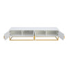 Modern White TV Stand Cabinet Storage Unit w/ 4 Soft-Close Doors, Gold Handles