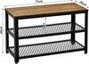 Shoe Bench Rack 2 Tier Metal Shelves Industrial Entryway Storage, Rustic Brown