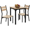 3 Pcs Compact Dining Table 2 Chairs Set Wooden Metal Legs, Light Wood Grain