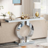 110CM Mirrored Console Table with O-Shaped Base, Modern Glass Sofa Table,Silver