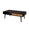 Coffee Table Matt Black Rectangular Wooden With Window Shelf And Drawer Modern