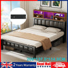 RGB Double Bed Frame Industrial Metal Platform Bed with Headboard and Footboard