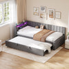 Daybed 3ft Sofa Bed w/ Trundle, RGB LED Lights & Charging Station, Velvet, Grey