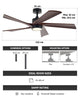 VONLUCE 52" Modern Ceiling Fan w Light & Remote 6 Speeds Reversible Motor 132cm