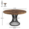 Round Dining Table 4-6 Seater, Rustic Wood Kitchen Dinner Table With Metal Base