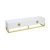 Modern White TV Stand Cabinet Storage Unit w/ 4 Soft-Close Doors, Gold Handles