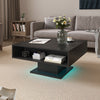 Square Coffee Table with LED Lights Cocktail Sofa Table for Living Room Black