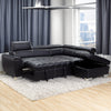 New Nevada Leather Corner Sofa Bed Black 4 to 5 Seater Storage Ottoman Headrest