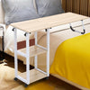 Beige Overbed Table with Wheels Adjustable Foldable Bedside Laptop Desk