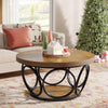 Round Coffee Table, 80cm Farmhouse Large Circle Coffee Table with 2-Tier Storage