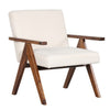 Beige Modern Accent Chair Linen Fabric Armchair with Solid Acacia Wood Frame