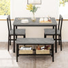 4-Pcs Dining Table Set with 2 Chairs & Bench,Space-Saving Design w/ Storage Rack
