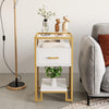 3-Tier Coffee Table w/ Tempered Glass Top Storage Drawer and Shelves Steel Frame