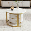 Stacking Nesting Coffee Tables Set of 2 Round Side Tables with Storage Drawers