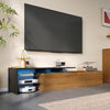 Modern LED TV Stand Unit Wooden Cabinet with Glass Shelves & 2 Drawers Storage