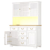 Kitchen Tall Storage Cabinet w/ LED Lights, Countertop, 6 Drawers & Glass Doors