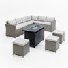 Rattan Corner Garden Set Outdoor Dining With Fire Pit Table Footstools Patio Set