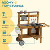 Wooden Mud Kitchen for Kids with Wheels, Stove, Stainless Steel Accessories