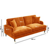 Orange Velvet Sofa 3 Seater Foam Filled with Saddle Arms Dark Wood Gold Legs