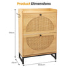 Rattan Shoe Storage Cabinet & 2 Flip Drawers Wooden Shoe Organiser for Hallway