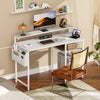 Computer Desk with LED Lights & Adjustable Monitor Stand, Writing Desk, White