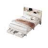 Modern Double Bed with Storage Drawers, LED Lighting & Charging, Linen, Beige