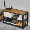 Shoe Bench Rack 2 Tier Metal Shelves Industrial Entryway Storage, Rustic Brown