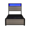 Single Bed Frame with LED Lights, 4 Drawers, Charging Station Metal Platform Bed
