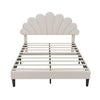 Double Bed 135x190 cm Velvet Upholstered Platform Bed Frame with Headboard Beige