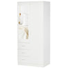 2-Door Wardrobe w/ Adjustable Shelf 3 Drawers Mirror Home Storage, 180cm, White