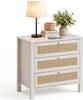 Rattan Nightstand with Drawer 3-Drawer Night Stand Bedside Table Golden Handle
